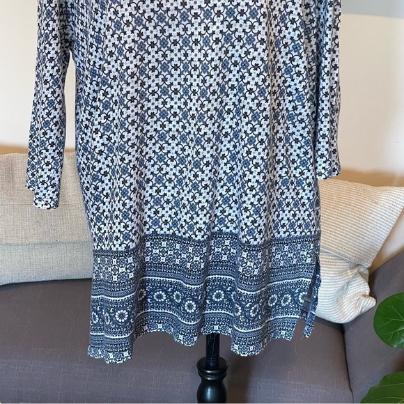 J Jill Love Linen Tunic Top Blue White Floral 3/4 Sleeve 100% Linen Sz M - Picture 3 of 8